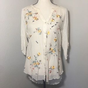 Anthropologie boho shirt lightweight embroidered